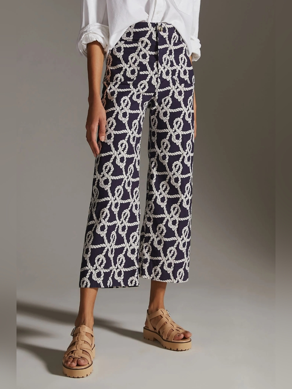 Anthropologie Maeve The Colette Wide Leg Crop Pant Nautical Rope